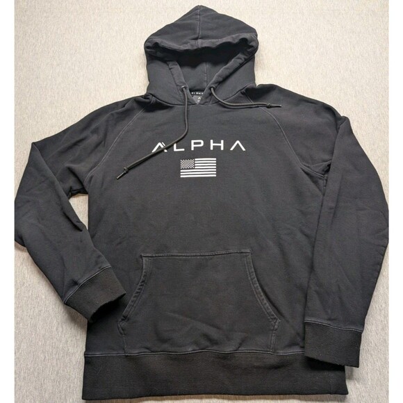ALPHA  Comfort Fleece Hoodie Sweatshirt Mens Large Center Logo Pullover - Picture 1 of 9